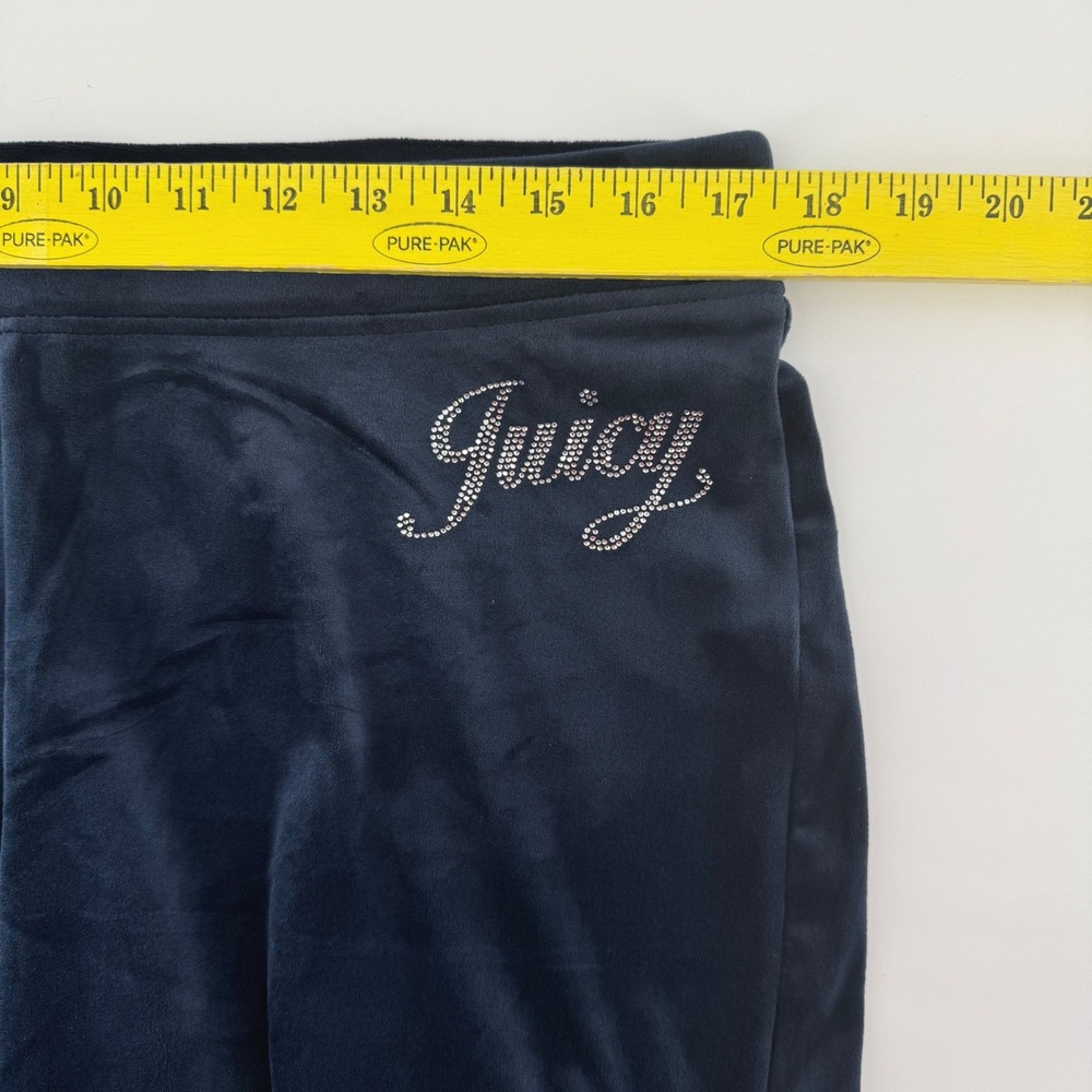 $199 Juicy Couture Large OG Bling Regal Blue Velour Tracksuit Hoodie Pant Set - Picture 6 of 7